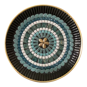 Vintage Mid 20th Century Mosaic Tile Plate in Blue, White, Green, and Gold