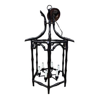 Glossy Black Pagoda Chandelier, Large For Sale