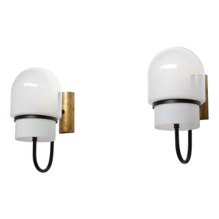Italian Modern Wall Sconces in Black-Enamelled Brass, 1960s, Set of 2 For Sale