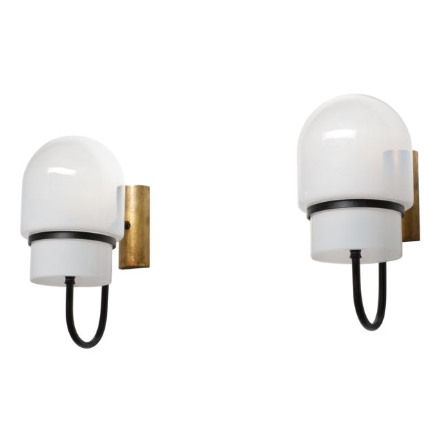 Italian Modern Wall Sconces in Black-Enamelled Brass, 1960s, Set of 2 For Sale