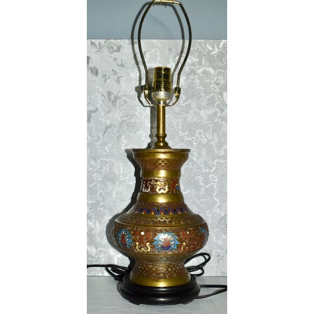 Vintage Champleve Japanese Style Electric Table Lamp For Sale - Image 13 of 13