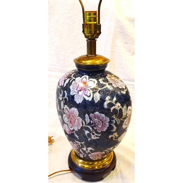 Blue Frederick Cooper Vintage Dark Blue Floral Lamp For Sale - Image 8 of 10