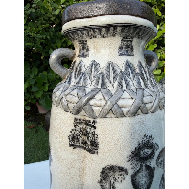 Neoclassical Vintage Oversized Crackle Glaze Art Pottery Urn Lamps, Pair For Sale - Image 3 of 11