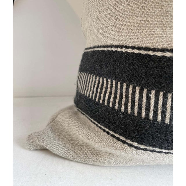 Linen and Wool Marshall Stripe Black and Natural Pillow Cover For Sale - Image 4 of 6