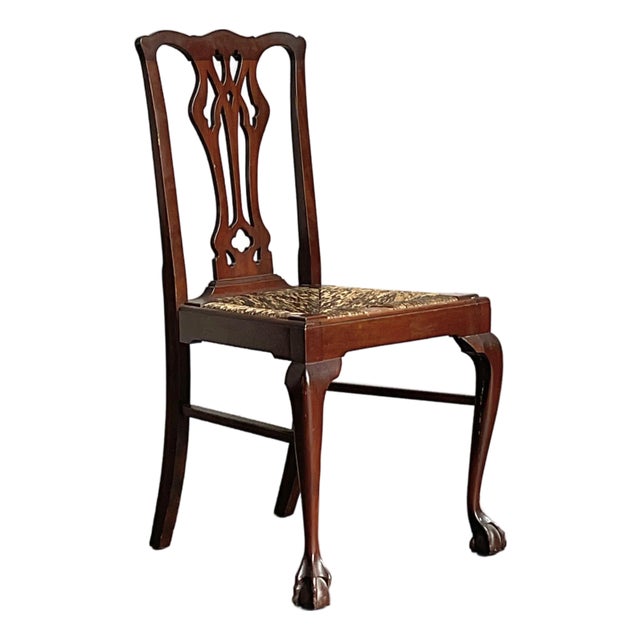 Vintage Regency Claw and Ball Rush Seat Side Chair For Sale