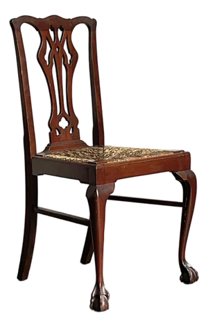 Vintage Regency Claw and Ball Rush Seat Side Chair