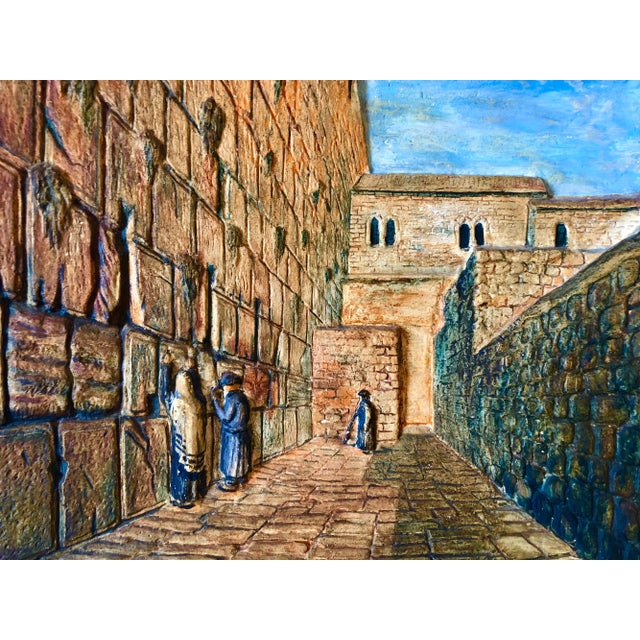 Manobla, Vintage Jerusalem Western Wall Relief Sculpture Model Diorama Painting Judaica, c.1950's For Sale - Image 9 of 13