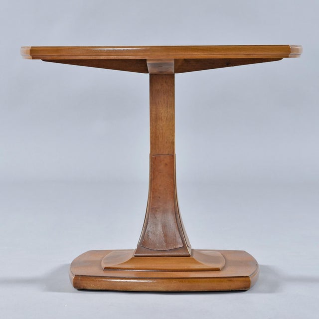 Biedermeier Drexel Eastrend Pecan and Burl Biedermeier Style Pedestal Cocktail Side Table For Sale - Image 3 of 15