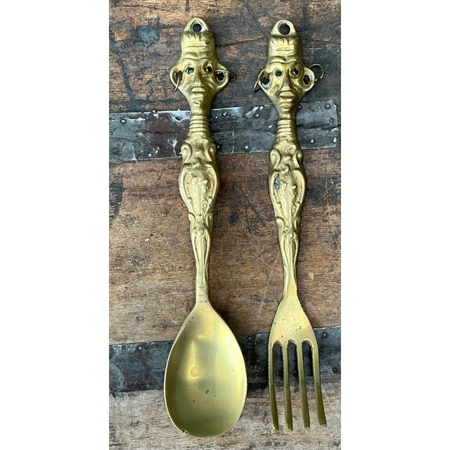 Vintage Brass Tribal Serving Set For Sale - Image 9 of 12