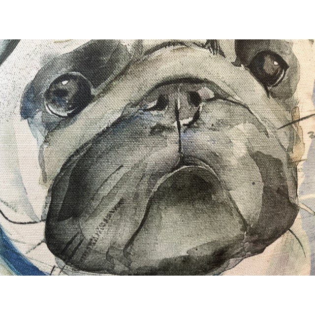 16" Square Pillow Embellished With a Smug Pug Dog Portrait - Made in the U K For Sale - Image 4 of 10