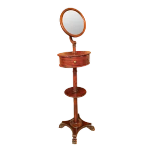 1950s Vintage Shaving Mirror Stand Mahogany With Swivel Mirror, Two Shelves and One Drawer for All Toiletries.