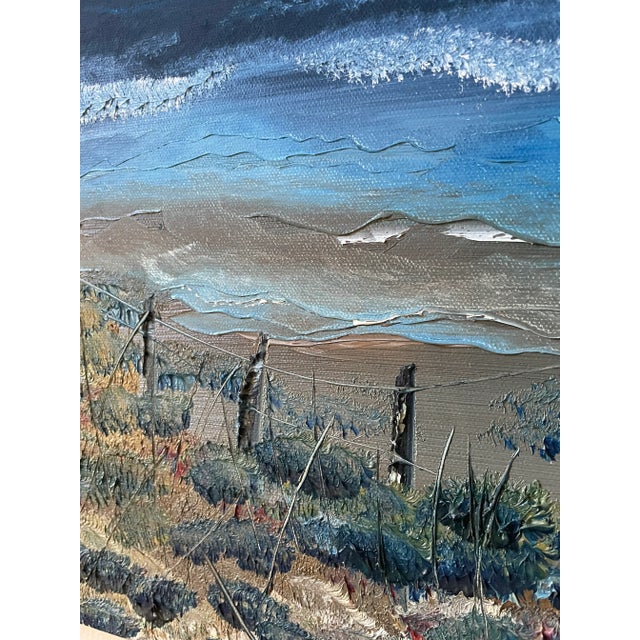 Early sunset scene typical of Florida panhandle painted by “David” in oil on canvas. Artist creates perspective and...