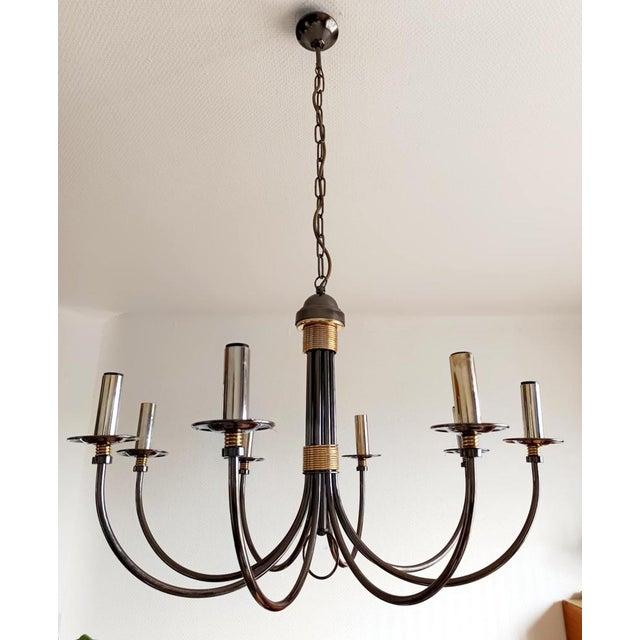 1980s Vintage Eight-Arm Silver and Gold Metal Chandelier, 1980s For Sale - Image 5 of 13