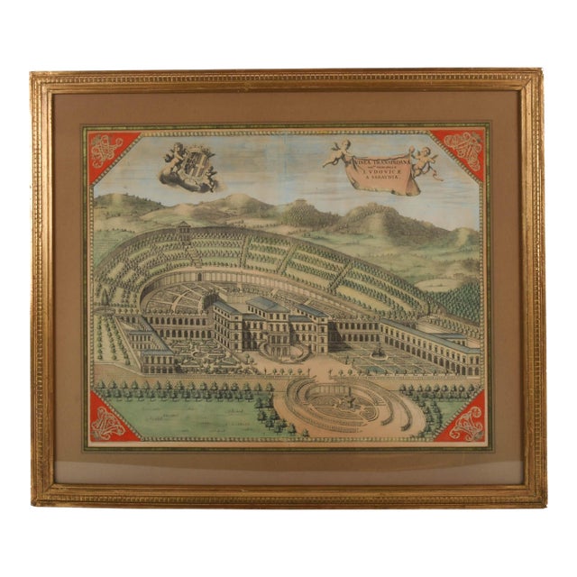 Framed Antique Engraving of Villa Della Regina For Sale