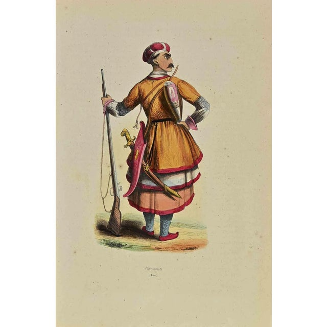 Circassian is a lithograph made by Auguste Wahlen in 1844. Hand colored. Good condition. At the center of the artwork is...