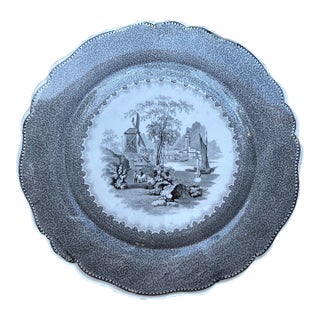 A Rare Antique Black Transfer Decorated Plate “Scroll” Pattern, Circa 1830’s For Sale