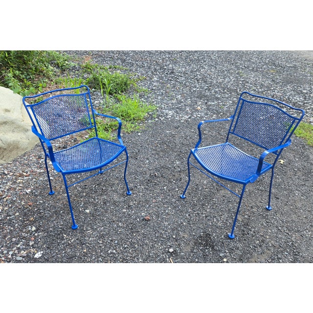 Vintage Wrought Iron Patio Set Painted Ford Blue, 3 Pieces For Sale - Image 9 of 18
