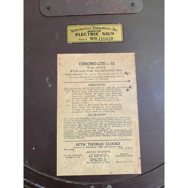 Chrome Chrome Art Deco "Chrono-Lite-12" 16" Commercial Neon Wall Clock by Seth Thomas, Circa 1940 For Sale - Image 8 of 11