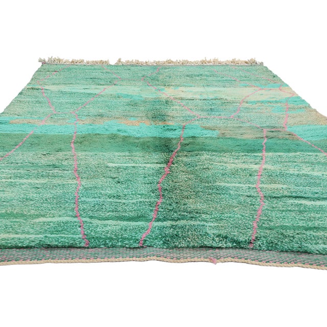 Berber Tribes of Morocco Green Beni Mrirt Moroccan Rug, 05'09 X 08'04 For Sale - Image 4 of 11