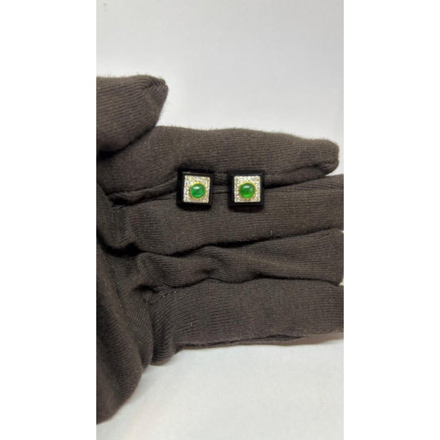 Modern Natural Emerald, Black Onyx, & Diamond Earring in 14k Gold For Sale - Image 3 of 8