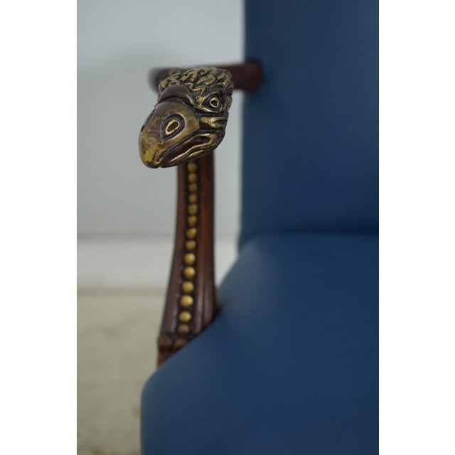 Eagle Carved Arm Blue Leather Armchair For Sale - Image 9 of 18