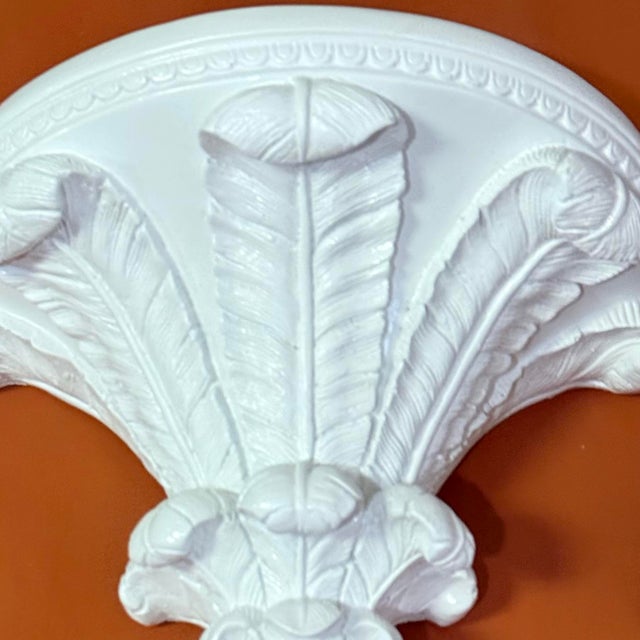 Vintage Palm Beach Regency Serge Roche Style High Gloss White Palm Brackets - Newly Painted For Sale In Mobile - Image 6 of 12