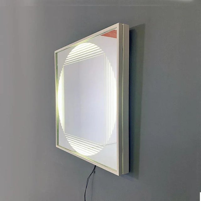 Modern Italian Neon Backlit Square Mirror attributed to Gianni Celada for Fontana Arte, 1970s For Sale - Image 3 of 13