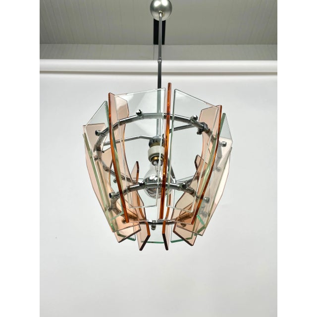 Glass & Chrome Ceiling Light from Veca, Italy, 1970s For Sale - Image 10 of 11