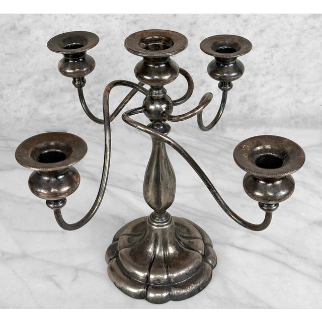 Antique Victorian Silver Plate Rotating Candelabra Candlestick Holder For Sale - Image 4 of 8