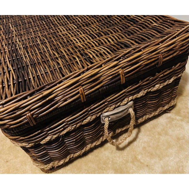 Wood Vintage Large Coastal Rattan & Wicker Coffee Table With Storage in the Style of Ralph Lauren For Sale - Image 7 of 9