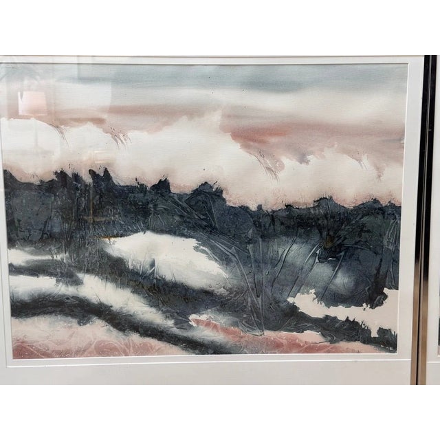 Pair of Watercolors, Waves, Framed, by Nancy Tuttle May, Nc, 1985 For Sale - Image 4 of 6