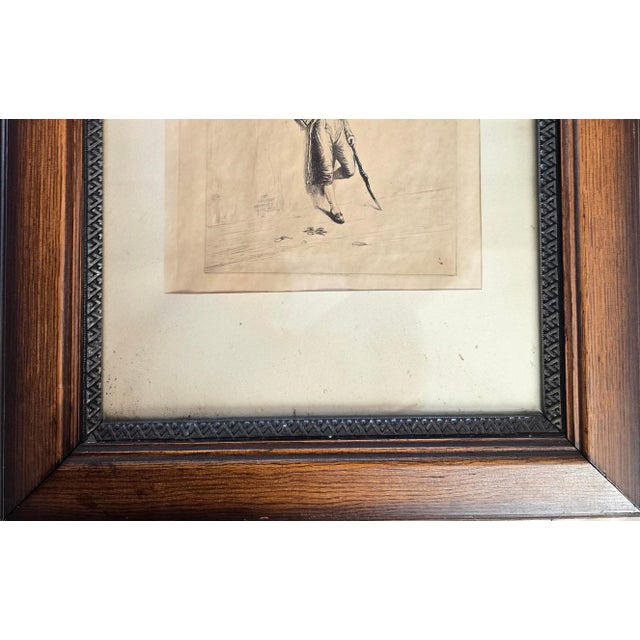 1883 Original Etching the Loafer by Ignaz Marcel Gaugengigl in Ornate Antique Wood Frame For Sale In Portland, ME - Image 6 of 11