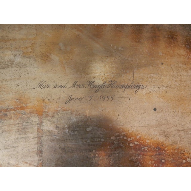 Metal Enormous Ornate Silverplate Serving Bar Tray Dated 1955 For Sale - Image 7 of 9