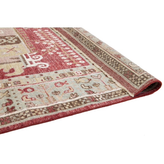 Apadana's Modern Samarkand Style Handmade Indian Wool Rug in Red For Sale - Image 4 of 11