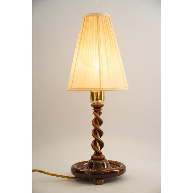 Art Deco Wood Table Lamp with Fabric Shade, Vienna, 1920s For Sale - Image 9 of 17