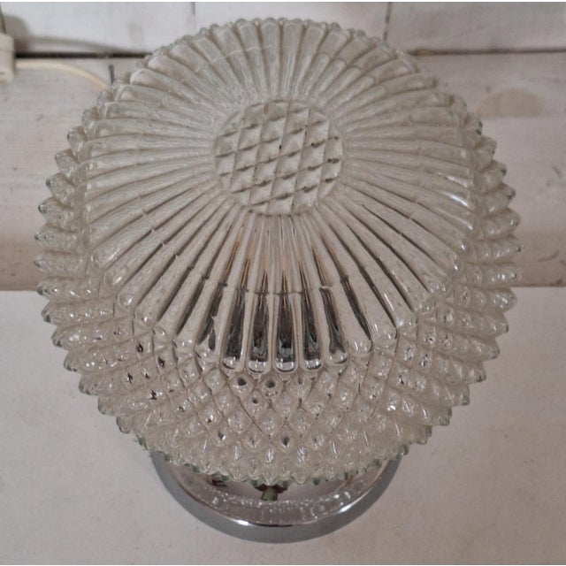 Vintage Table Lamp with Chrome-Plated Metal Base and Clear Relief Glass Shade by Ets, 1970s For Sale - Image 6 of 8