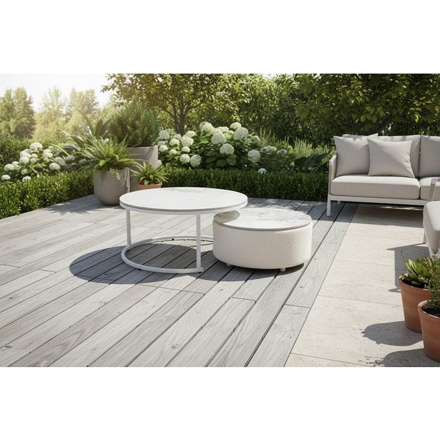 Alpine Teak Wood Modern Swivel Outdoor Arm Chair – Beige For Sale - Image 14 of 17