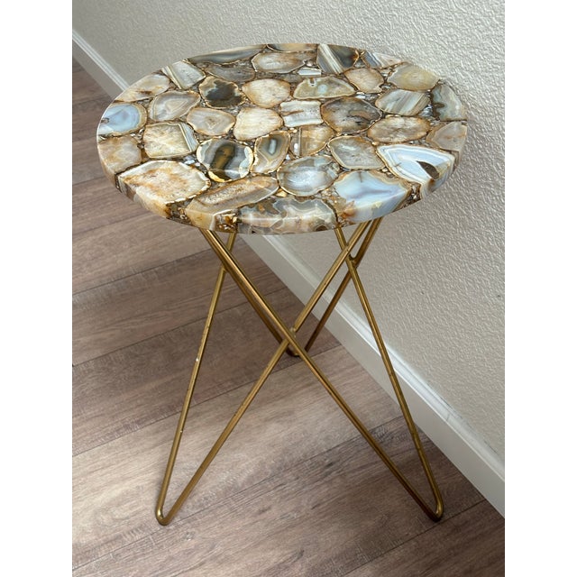 Brazilian Natural Agate Inlay Round Accent Table For Sale - Image 9 of 9