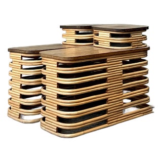Vintage Stacked Rattan Side Tables After Frankl - A Pair For Sale