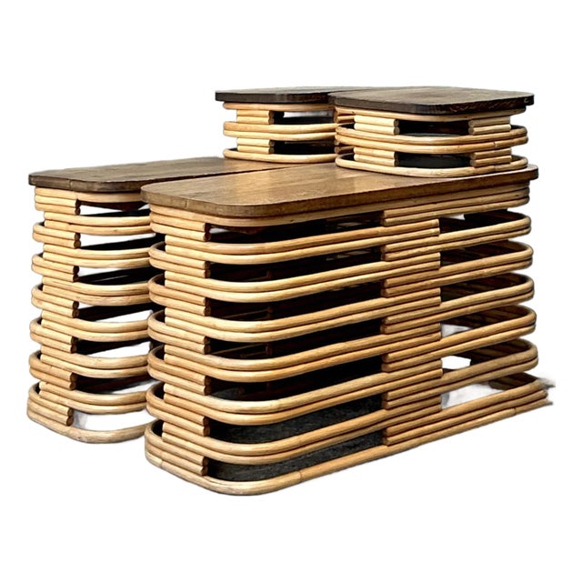 Vintage Stacked Rattan Side Tables After Frankl - A Pair For Sale