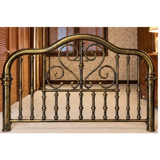 Vintage Traditional Queen Size Solid Brass Bed Frame With Detailed Spindles For Sale - Image 12 of 12