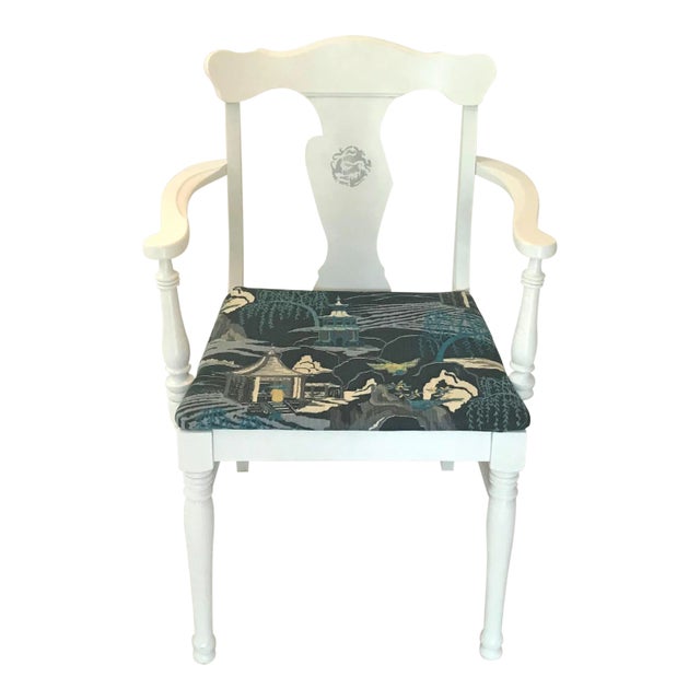 1920s White Chinoiserie Armchair Robert Allen Upholstery For Sale