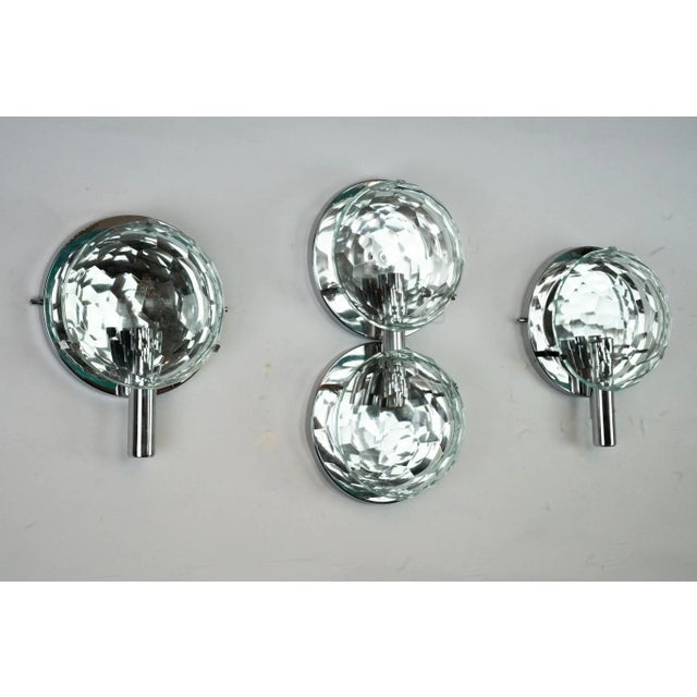 1970s Vintage Italian Cristal Art Sconces in Chrome and Cut Glass, 1970s, Set of 3 For Sale - Image 5 of 12