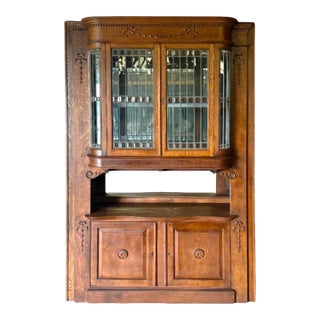 Art Nouveau Oak & Leaded Beveled Glass Bar-Back C1910 For Sale