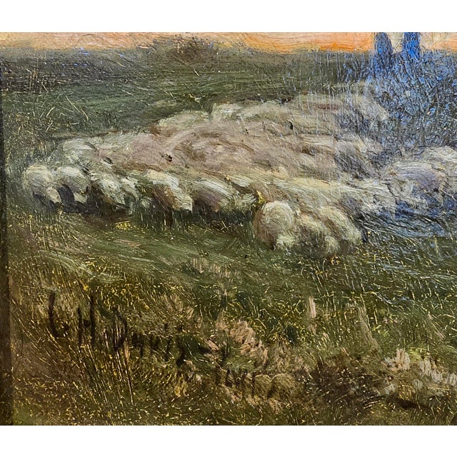 1910s Charles Harold Davis-Dusk Pastoral Meadow W/Grazing Sheep-American Tonalist Oil Painting For Sale - Image 5 of 12
