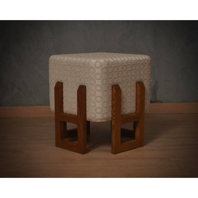 1990s Art Deco Pouf in Wood and White Cream, 1990 For Sale - Image 5 of 11