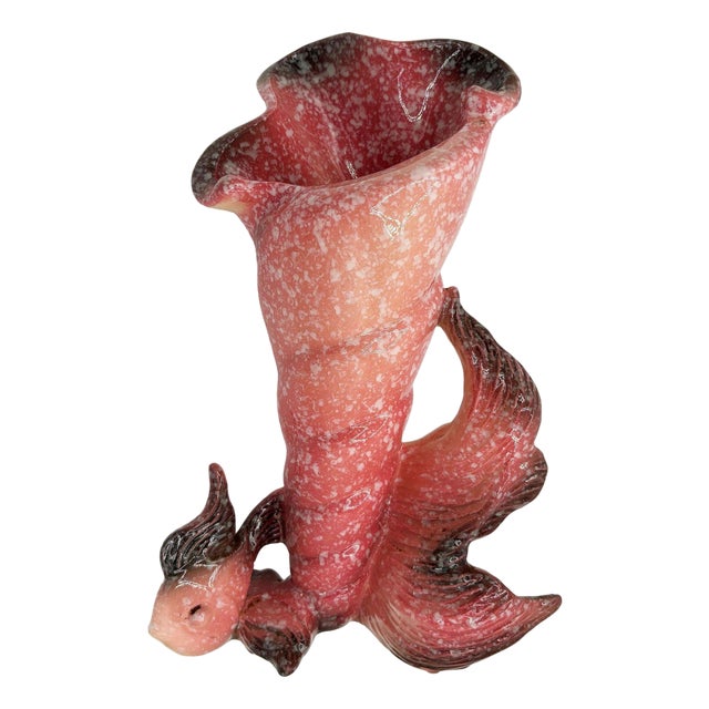 1950s Ebb Tide Vase Fish & Shell Pink Speckled Ceramic Vase by Hull Pottery For Sale