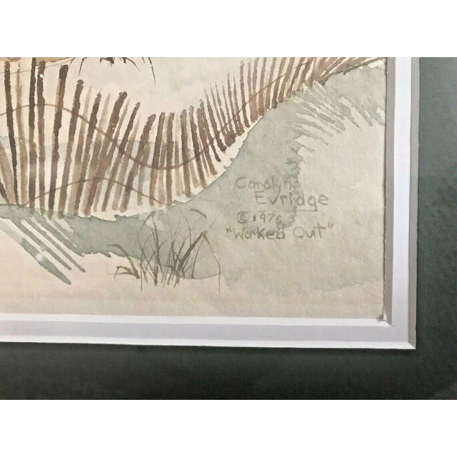 1970s Original 1976 Carolyn H Evridge "Worked Out" Watercolor Signed Painting For Sale - Image 5 of 7
