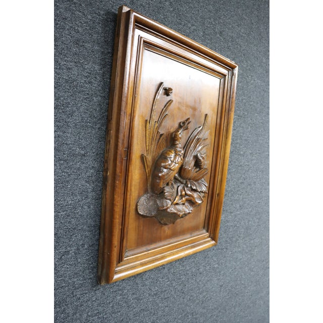 Black Forrest Style Gamecocks Walnut Carved Plaque