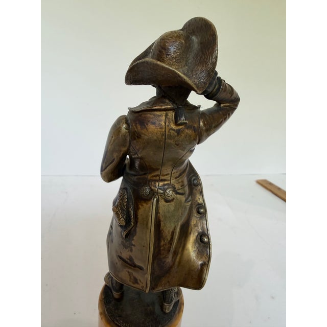 Early 20th Century Antique Continental Bronze Figure of an 18th-Century Gentleman, Shielding Eyes, on Marble Plinth — Austrian School, Circa 1900 For Sale - Image 5 of 12